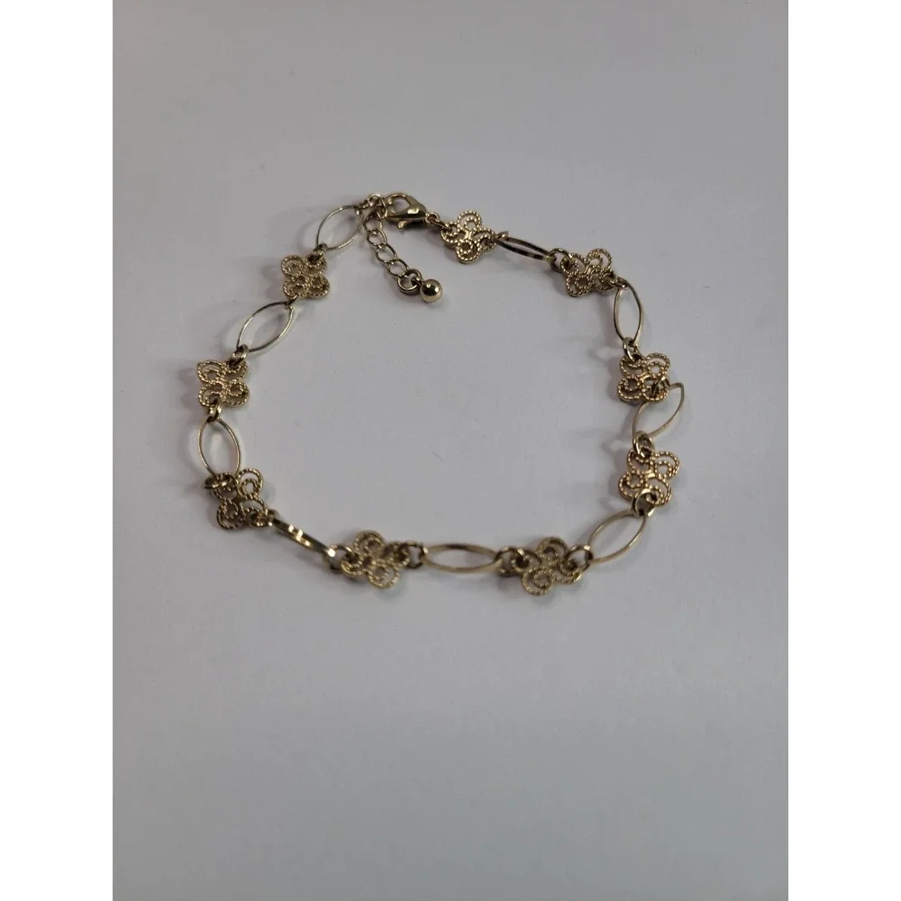 Gold-Tone Filigree Scroll Link Bracelet Anklet with Lobster Clasp